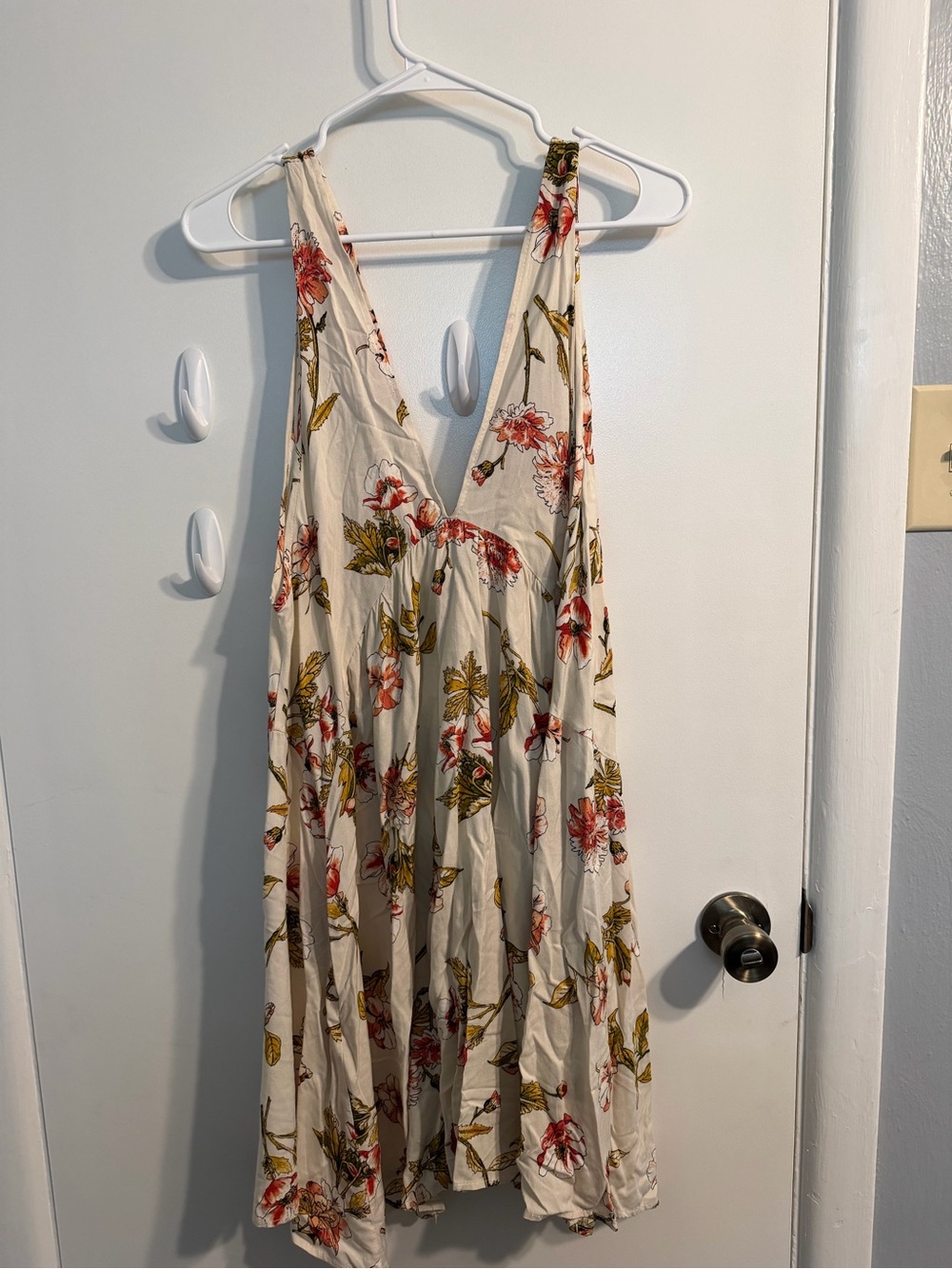 Carly Jean Los Angeles Cream Mini Dress with Pink Floral & Olive Leaves